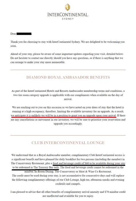 Reader Email Intercontinental Sydney Cheapens Royal Ambassador Benefits Loyaltylobby