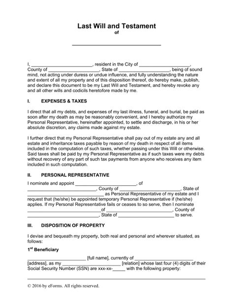 Last will and testament form. Free Printable Last Will And Testament Blank Forms Florida ...