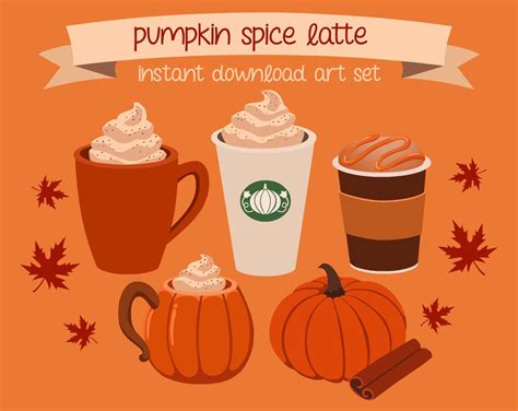 Pumpkin Spice Latte Clip Art Set Instant Download Cute Cartoon Graphics