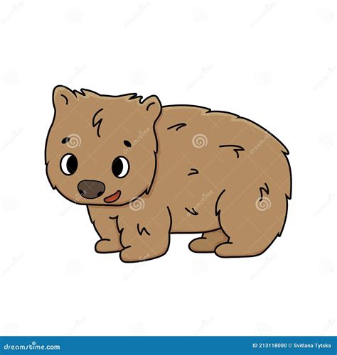Fluffy Vector Isolated Cute Outline Wombat Happy Smiling Cartoon