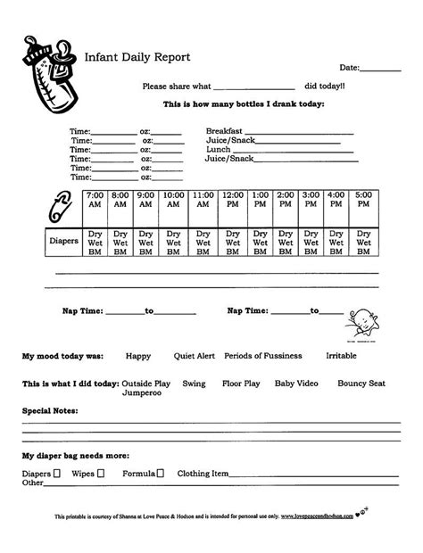 Infants Daily Report Sheet Infant Daily Report Daycare Forms
