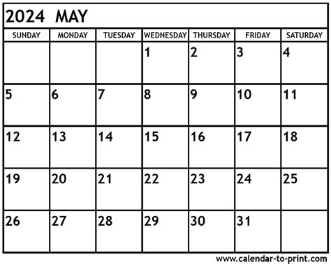 Printable Calendar 2024 May Free Elyse Imogene
