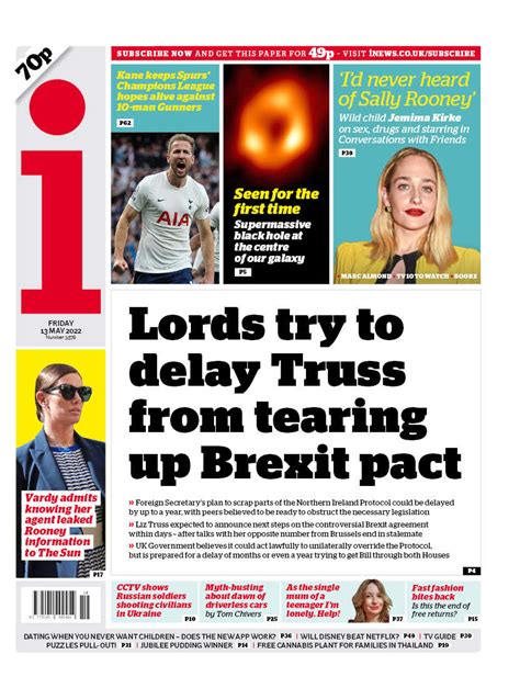 I Front Page 13th Of May 2022 Tomorrow S Papers Today