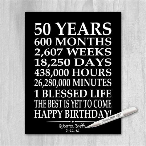 50th Birthday Sign Black White Instant Download Birthday Etsy 50th