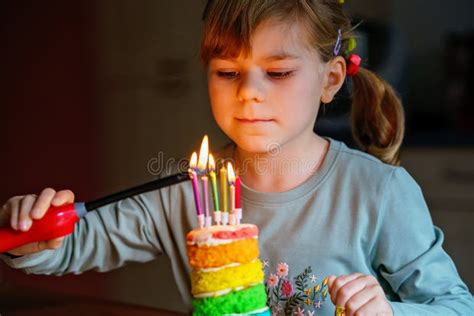 Happy Little Preschool Girl Celebrating Birthday Cute Smiling Child