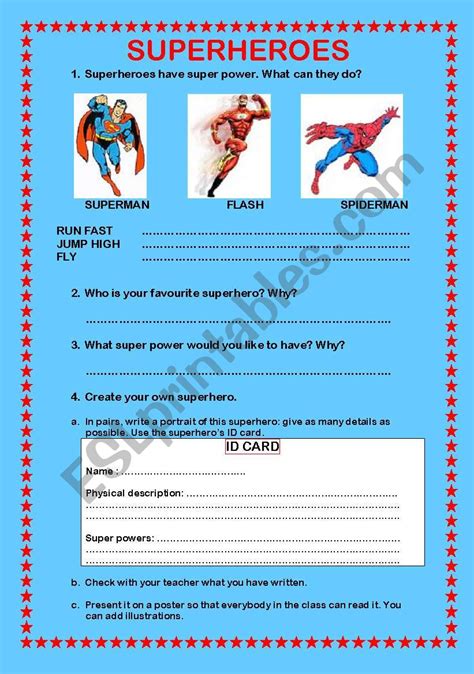 English Worksheets Superheroes