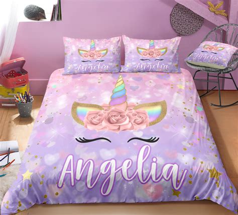 Personalized Custom Cute Purple Unicorn Lash Bedding Set Unilovers