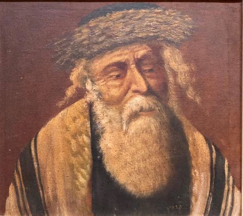 Unknown Chassidic Rabbi With Shtreimel Rare Judaica Oil Painting