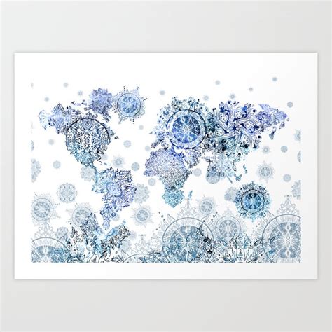 World Map Mandala Collage Blue Art Print By Bekim Art Society6