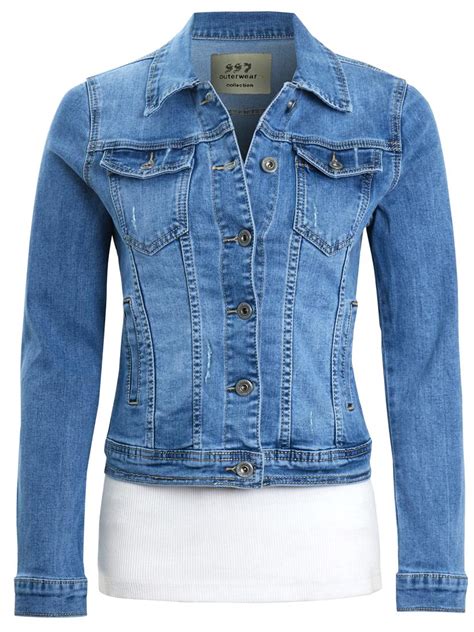 Womens Size 14 12 10 8 16 Stretch Fitted Denim Jacket Ladies Jean Jackets Blue Ebay