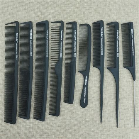 Black 9 Piece Hair Salon Comb Hairdressing Carbon Comb Antistatic And