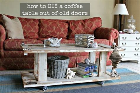 A beautiful wooden plank tops the pine bass. old door upcycle - how to make a coffee table out of old doors