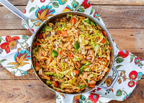Stir Fry Noodles With Chicken And Vegetables Barefeet In The Kitchen