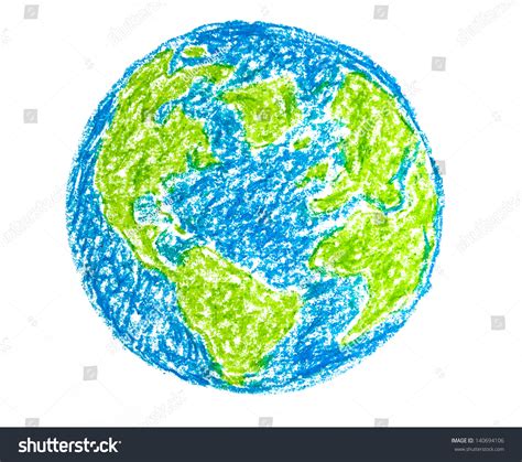 Hand Drawing Colorful Crayon Earth Isolated Stock Illustration