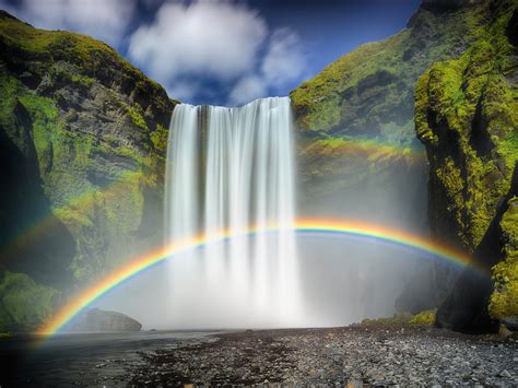 Rainbows Of Skógafoss Hd Wallpaper Background Image