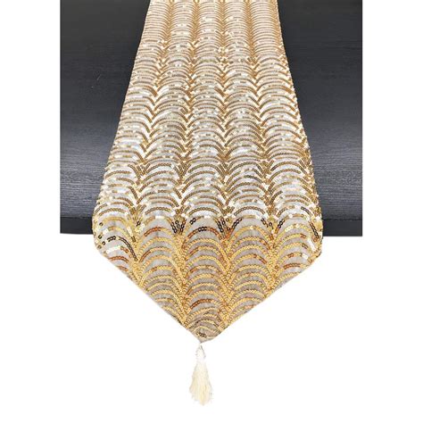 Elegant Handmade Sequin Velvet Shiny Decorative Table Runner Gold 13
