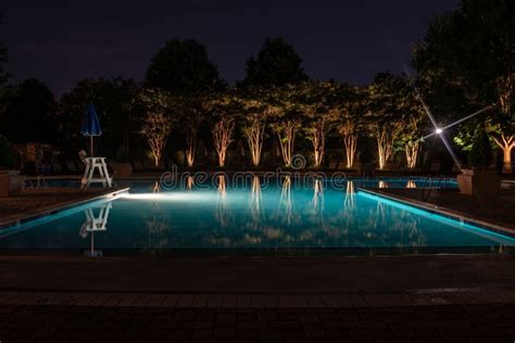 Swimming Pool At Night Stock Photo Image Of Chaise 209720206