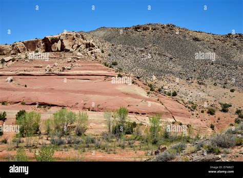 A Normal Fault Between Red Sandstone And Yellow Conglomerates Moab