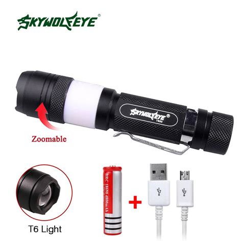 3800 Lm T6 Led Flashlight 6 Modes Rechargeable Usb Torch Zoomable