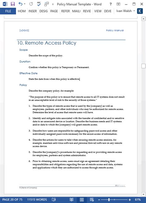 Policy Manual Template Ms Word Templates Forms