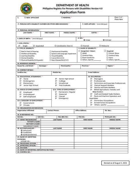 Pwd Application Form 4 Department Of Health Philippine Registry For