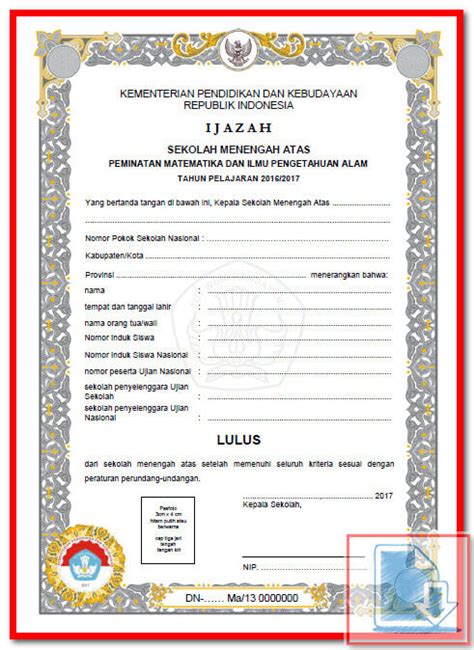 Contoh Format Blanko Ijazah Un And Shun 2017 Sesuai Permendikbud No 14