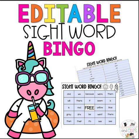 This Is An Editable Uncicorn Themed Sight Word Bingoyou Type In Any 30