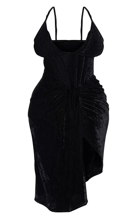 Plus Black Velvet Plunge Corset Bodycon Dress Prettylittlething Aus