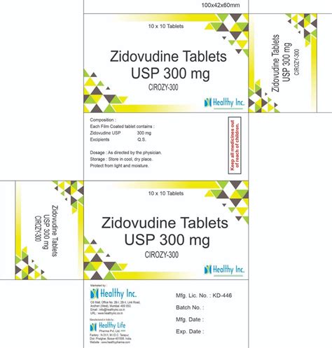 Zidovudine Tablets Healthy Life Pharma Pvt Ltd At Rs 1421strip In Mumbai