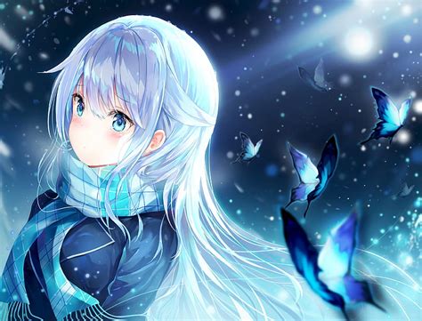 Blue Hair Girl Butterflies Anime Anime Girl Hd Wallpaper Peakpx