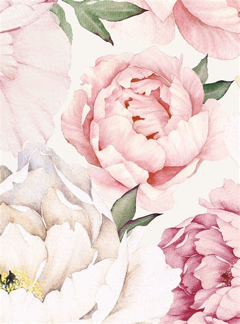 Peony Flower Mural Wallpaper Mixed Pink Watercolor Peony Extra Large
