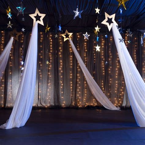 Vegas casino prom theme party wall decoration stickers window decorative decals. Gold Hanging Shooting Stars with Fabric - Shindigz | Starry night prom, Prom decor, Dance ...