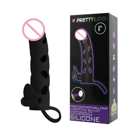 Prettylove 6 Vibrating Bullet Silicone Waterproof Penis Sleeves Girth And Length Enhancer With