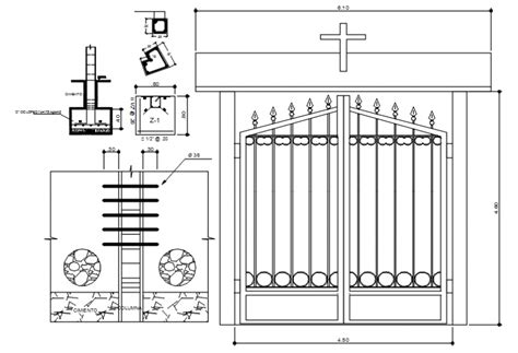 Metallic Church Gate Elevation And Installation Details Dwg File Cadbull