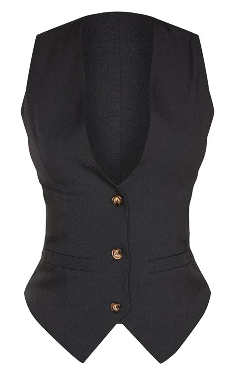 Black Fitted Waistcoat Tops Prettylittlething Usa