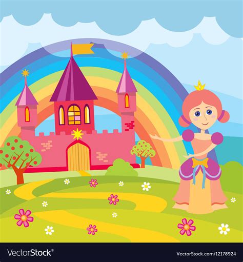 Cartoon Princess And Fairytale Castle Royalty Free Vector