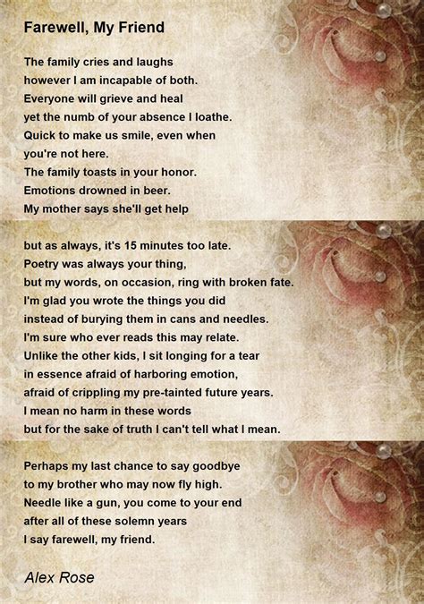Farewell, My Friend by Alex Rose - Farewell, My Friend Poem
