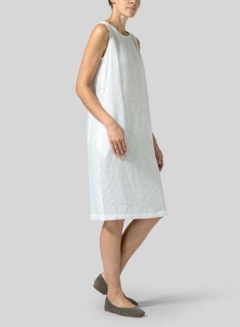 White Linen Sleeveless Mid Length Dress Mid Length Dresses Dresses