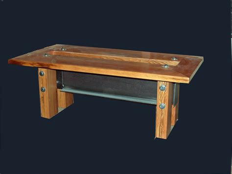 Mid century modern solid monkey pod coffee table for auction. Industrial modern coffee table with reclaimed wood ...