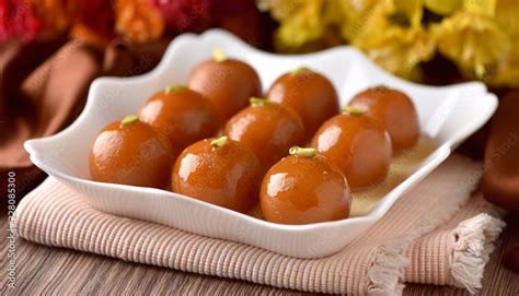 Gulab Jaman Delicious Milk Solid Balls Soaked In Sugar Syrup Stock