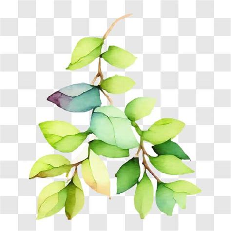 Download Watercolor Painted Branch Of Green Leaves Png Online Creative Fabrica