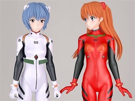 Rei Ayanami And Asuka Langley Soryu Pose 01 3d Model Cgtrader