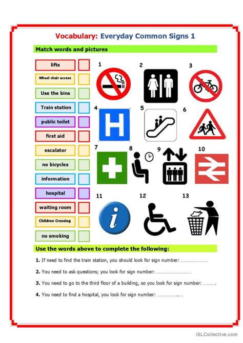 Everyday Common Signs 1 English Esl Worksheets Pdf And Doc