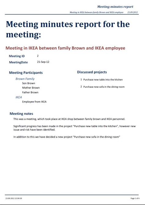 Ceo report ‍larry emerson reviewed the agenda and welcomed everyone to the meeting. Example Of Meeting Minutes | Template Business