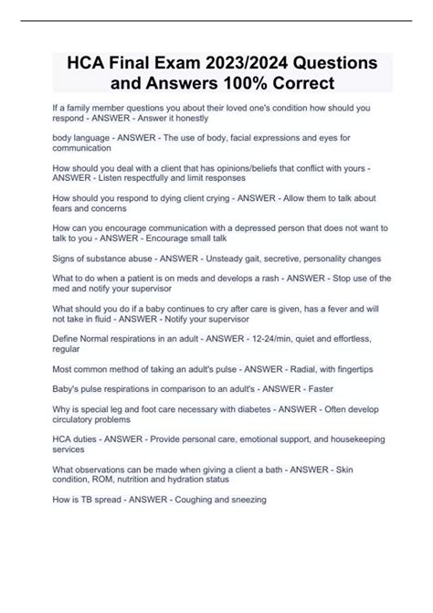 HCA Final Exam 2023/2024 Questions and Answers 100% Correct - HCA