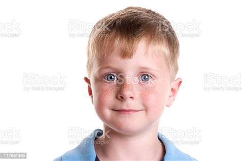 Blue Eyed Boy Head Shot On White Background Stock Photo Download