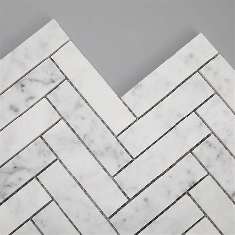1 X 4 Herringbone White Carrara Marble Mosaic Tile Diflart