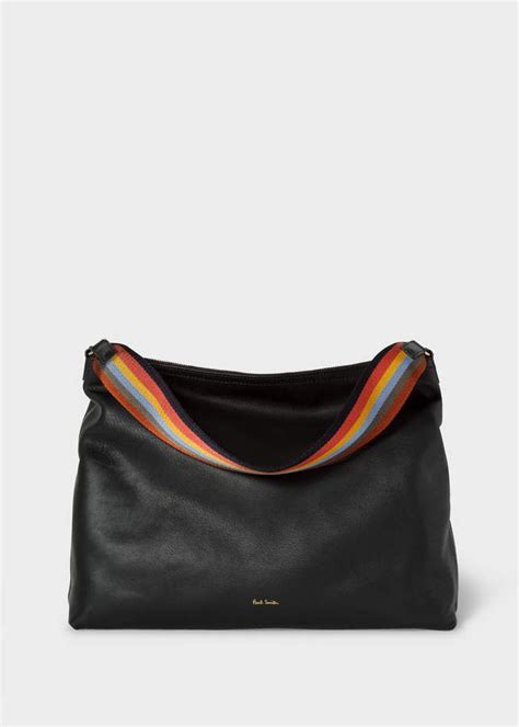 Paul Smith Womens Black Leather Hobo Bag With Striped Strap Bags Leather Hobo Bags Leather