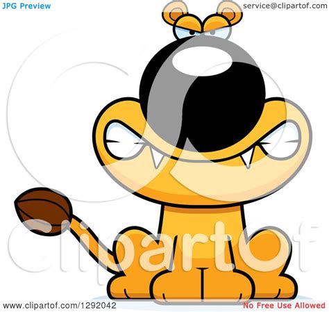 Clipart Of A Cartoon Mad Snarling Lioness Sitting Royalty Free Vector