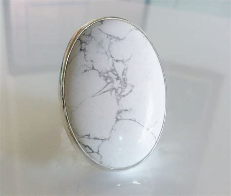 White Howlite Ring Handmade A Large Oval Gemstone And